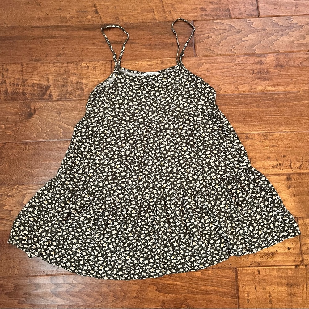 American Eagle Grey/Yellow Floral Adjustable Tank Mini Dress Medium